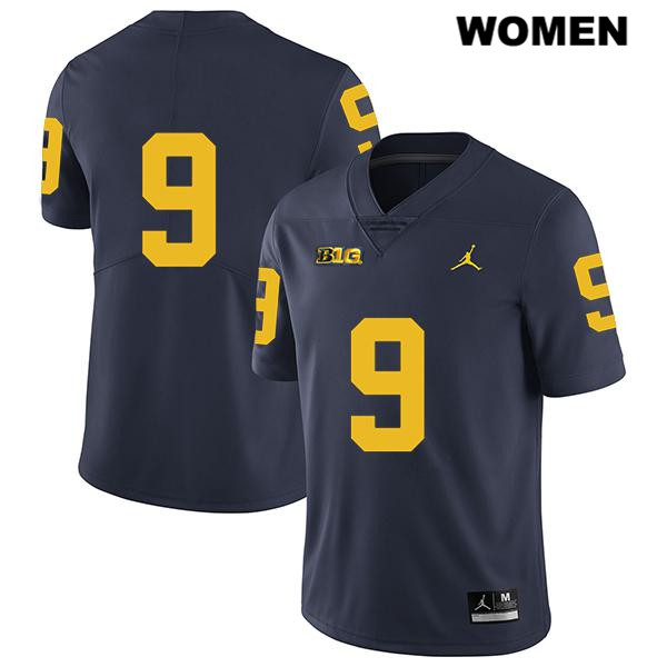 Women's NCAA Michigan Wolverines Andy Maddox #9 No Name Navy Jordan Brand Authentic Stitched Legend Football College Jersey IS25L43MI